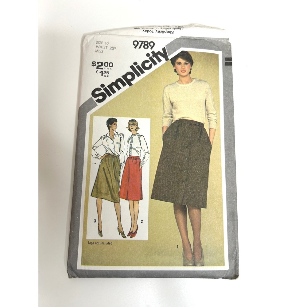 Simplicity 9789 Skirt Pattern Misses Size 10 Multi-Color Good 1980s Button Front